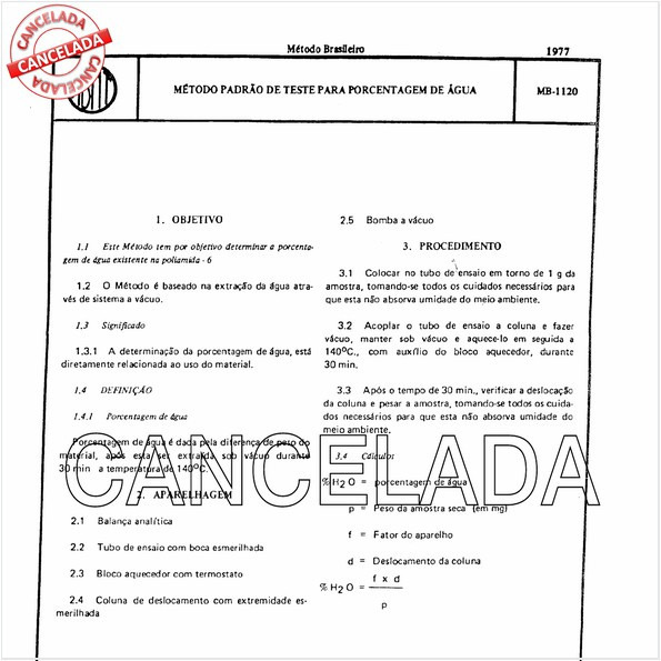 Método padrão de teste para porcentagem de água