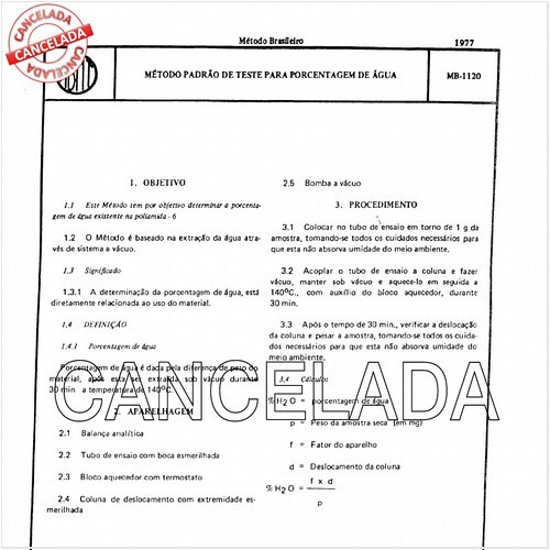 Método padrão de teste para porcentagem de água