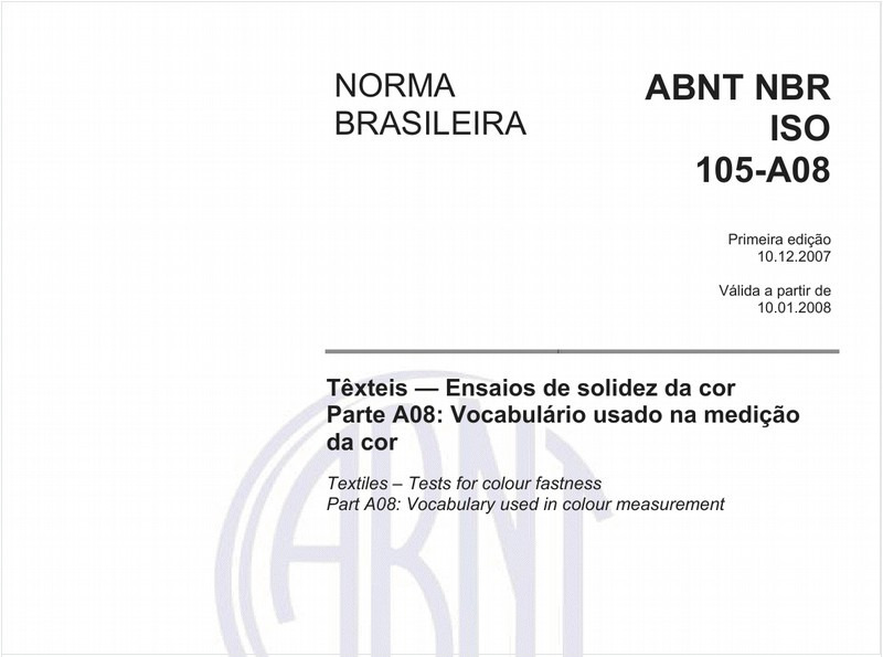 Têxteis - Ensaios de solidez da cor - Parte A08: Vocabulário usado na medição da cor