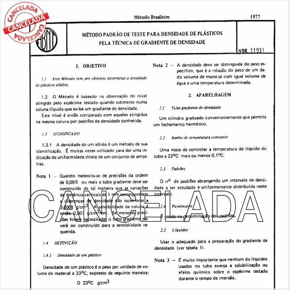Método padrão de teste para densidade de plásticos pela técnica de gradiente de densidade