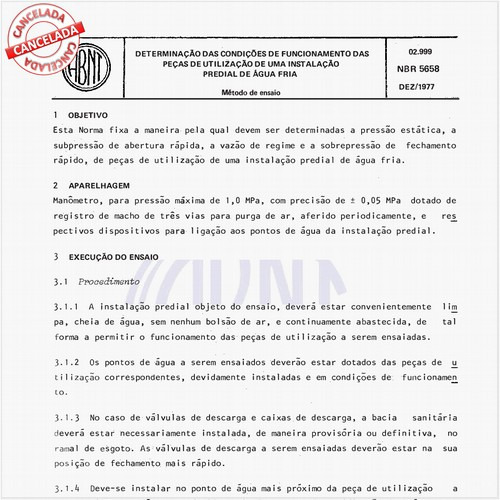 Determinação das condições de funcionamento das peças de utilização de uma instalação predial de água fria