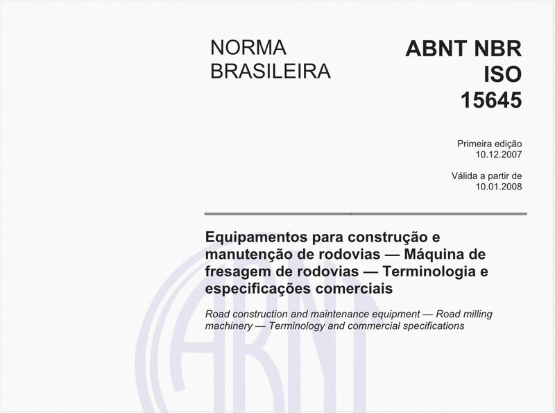 Equipamentos para construção e manutenção de rodovias - Máquina de fresagem de rodovias - Terminologia e especificações comerciais