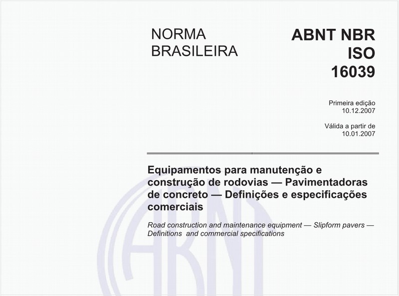 Equipamentos para manutenção e construção de rodovias - Pavimentadoras de concreto - Definições e especificações comerciais