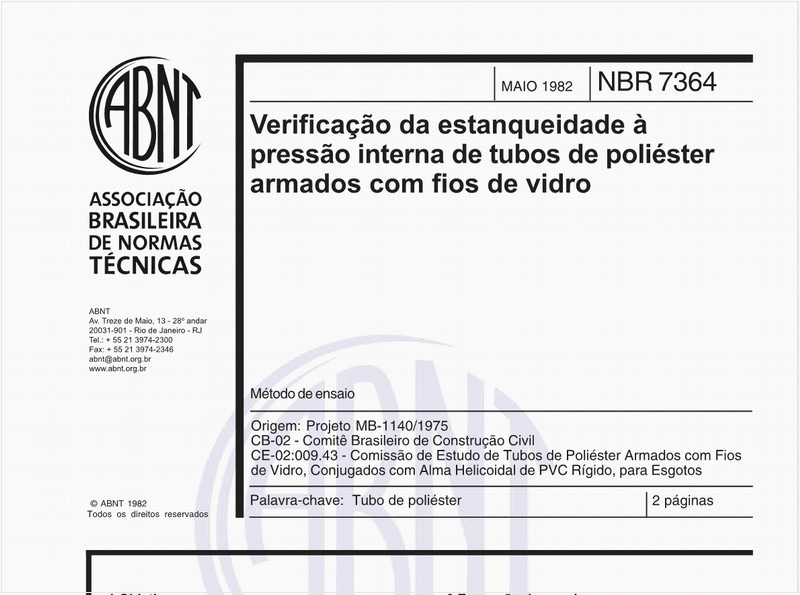 Verificação da estanqueidade à pressão interna de tubos de poliéster armados com fios de vidro