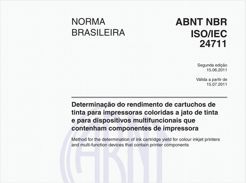 Determinação do rendimento de cartuchos de tinta para impressoras coloridas a jato de tinta  e para dispositivos multifuncionais que contenham componentes de impressora 