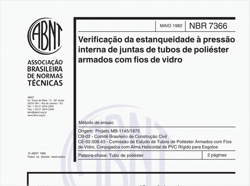 Verificação da estanqueidade à pressão interna de juntas de tubos de poliéster armados com fios de vidro