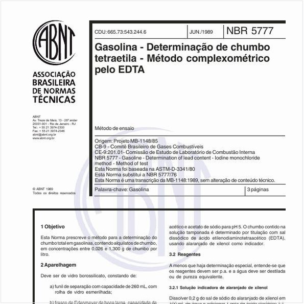 Gasolina - Determinação de chumbo tetraetila - Método complexométrico pelo EDTA