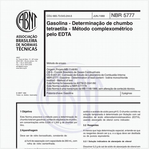 Gasolina - Determinação de chumbo tetraetila - Método complexométrico pelo EDTA