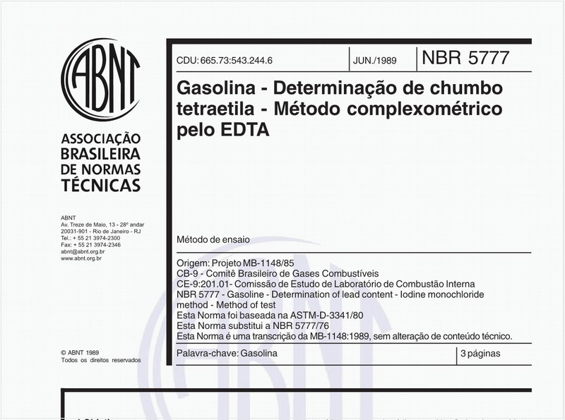 Gasolina - Determinação de chumbo tetraetila - Método complexométrico pelo EDTA