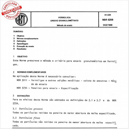 Ferroliga - Ensaio granulométrico