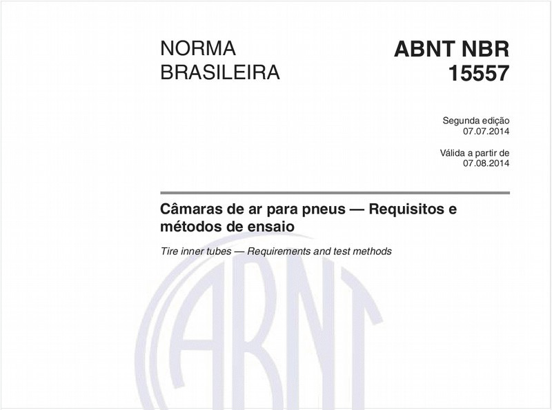 Câmaras de ar para pneus - Requisitos e métodos de ensaio