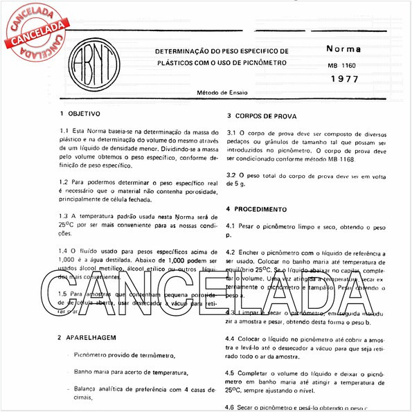 Determinação do peso específico de plásticos com o uso de picnômetro
