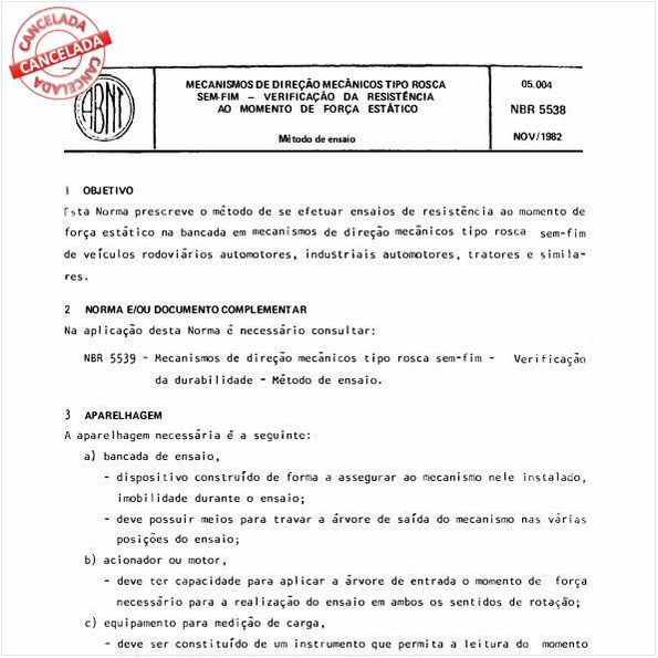 Mecanismos de direção mecânicos tipo rosca sem-fim - Verificação da resistência ao momento de força estático