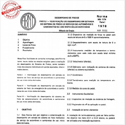 Desempenho de freios - Parte I - Verificação do desempenho em estrada do sistema de freio de serviço de automóveis e camionetas de uso misto deles derivadas