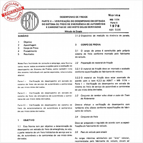 Desempenho de freios - Parte II - Verificação do desempenho em estrada do sistema de freio de emergência de automóveis e camionetas de uso misto deles derivadas