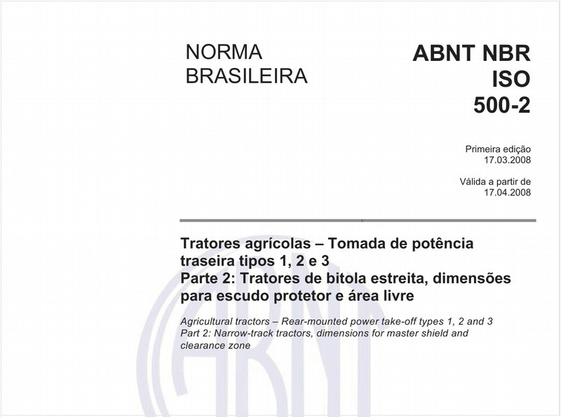 Tratores agrícolas - Tomada de potência traseira tipos 1, 2 e 3 - Parte 2: Tratores de bitola estreita, dimensões para escudo protetor e área livre