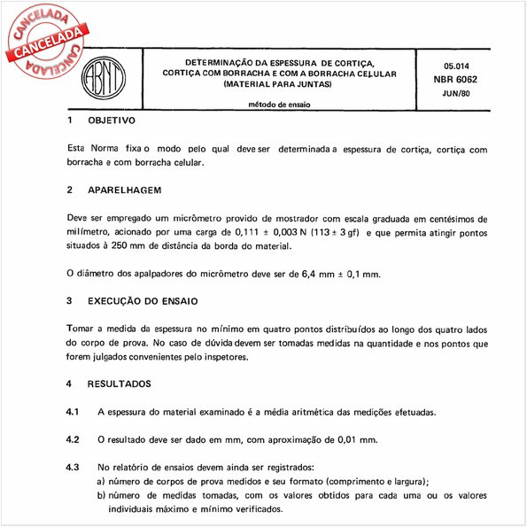 Determinação da espessura de cortiça, cortiça com borracha e com borracha celular - Material para juntas