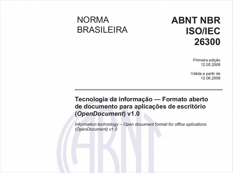 Tecnologia da informação - Formato aberto de documento para aplicações de escritório (OpenDocument) v1.0