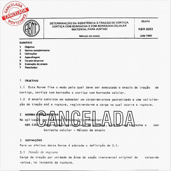Determinação da resistência à tração de cortiça, cortiça com borracha e com borracha celular - Material para juntas