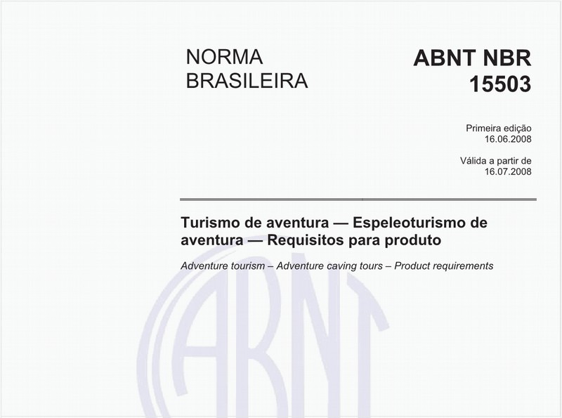 Turismo de aventura - Espeleoturismo de aventura - Requisitos para produto