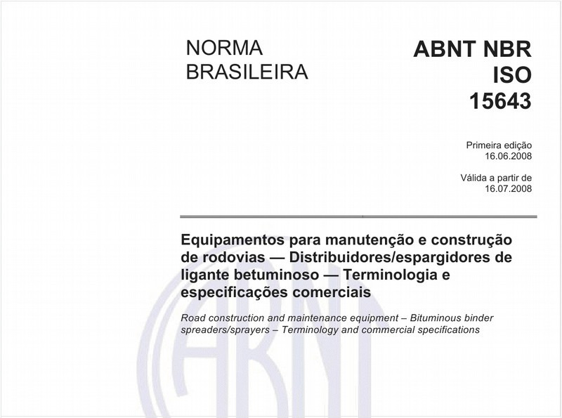 Equipamentos para manutenção e construção de rodovias - Distribuidores/espargidores de ligante betuminoso - Terminologia e especificações comerciais