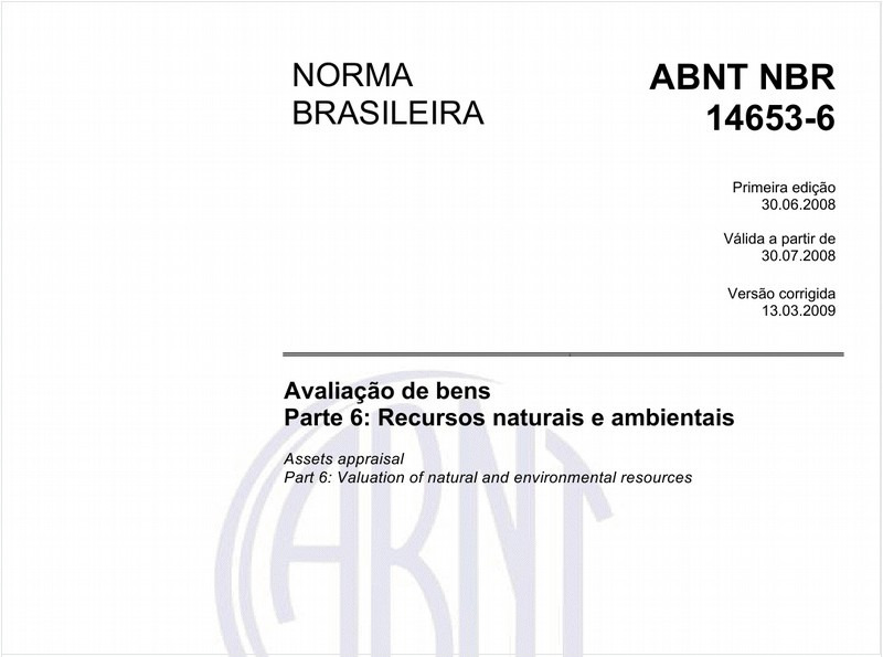 Avaliação de bens - Parte 6: Recursos naturais e ambientais