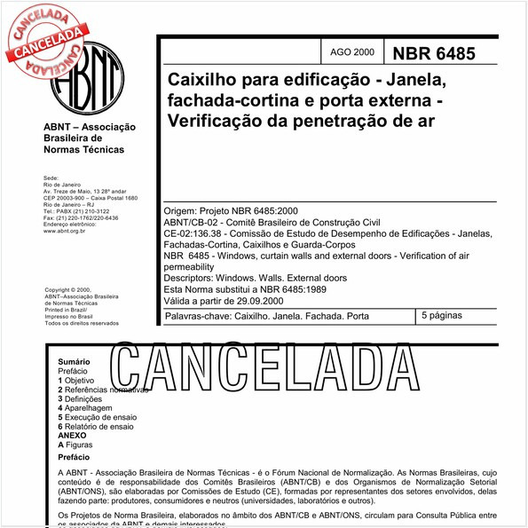 Caixilho para edificação - Janela, fachada-cortina e porta externa - Verificação da penetração de ar