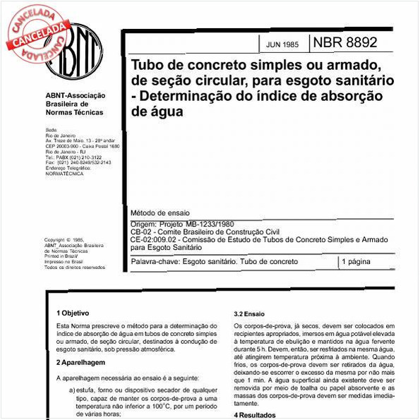 Tubo de concreto simples ou armado, de seção circular, para esgoto sanitário - Determinação do índice de absorção de água