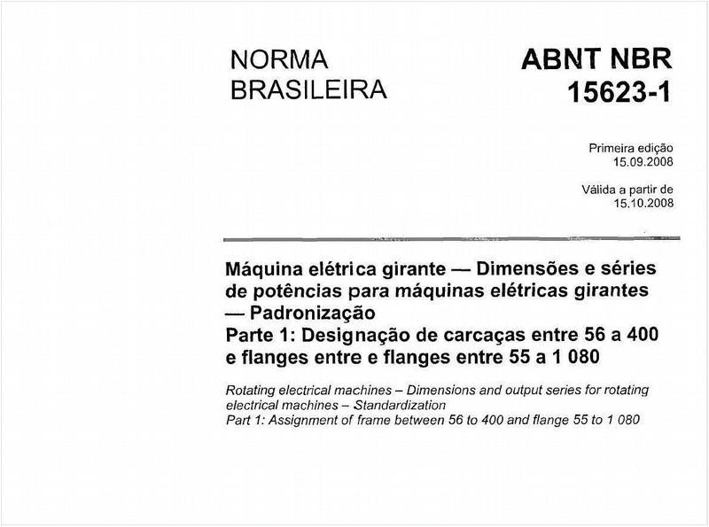 Máquina elétrica girante - Dimensões e séries de potências para máquinas elétricas girantes - Padronização - Parte 1: Designação de carcaças entre 56 a 400 e flanges entre 55 a 1 080