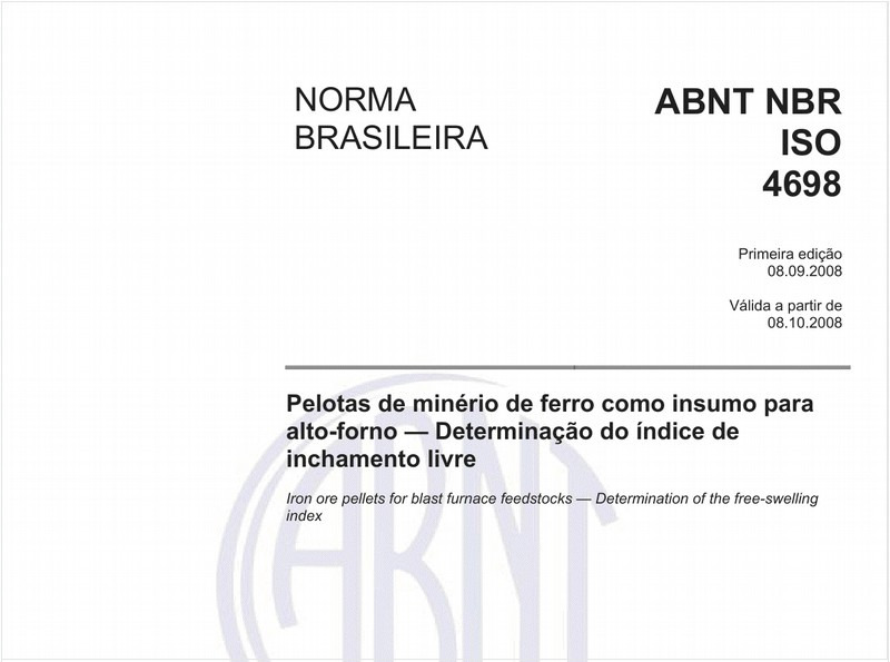 Pelotas de minério de ferro como insumo para alto-forno - Determinação do índice de inchamento livre