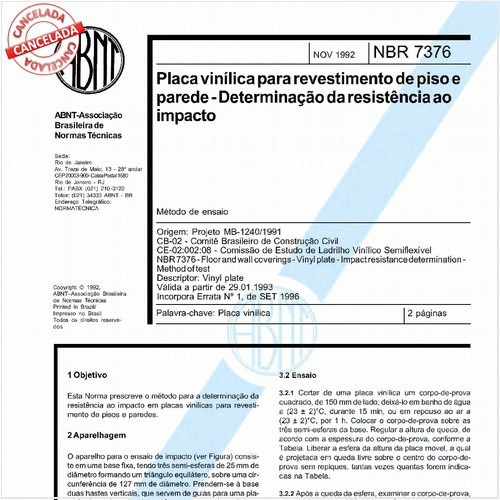 Placa vinílica para revestimento de piso e parede - Determinação da resistência ao impacto