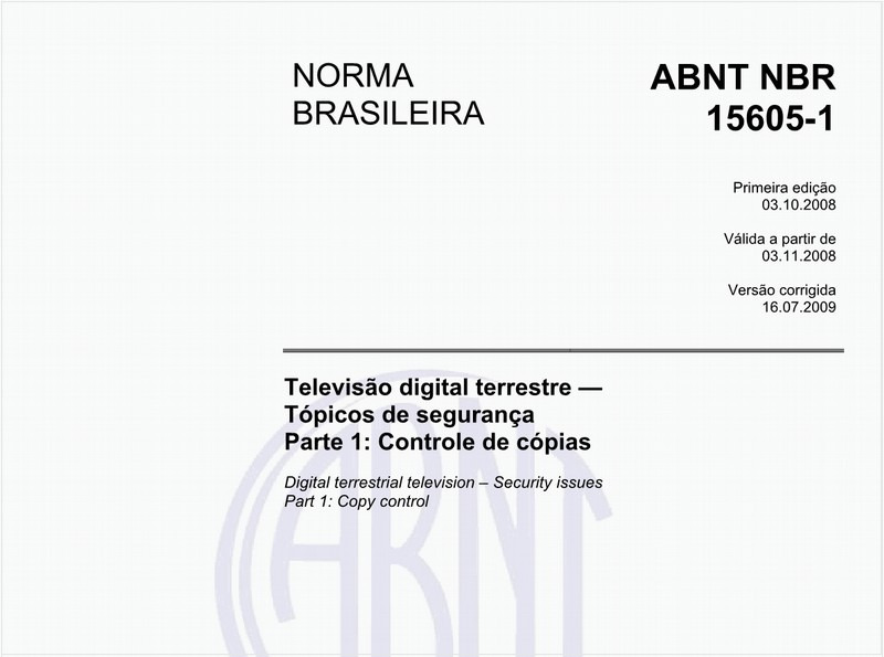 Televisão digital terrestre - Tópicos de Segurança - Parte 1: Controle de cópias