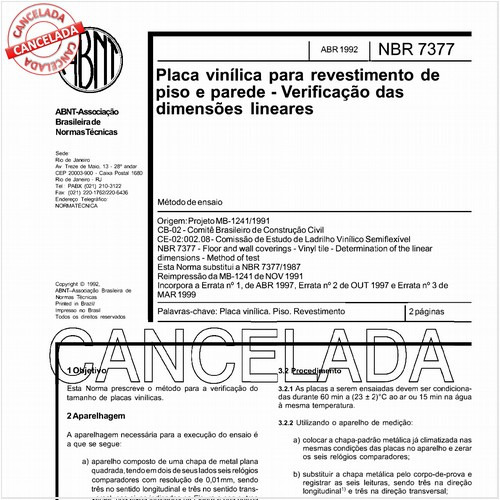 Placa vinílica para revestimento de piso e parede - Verificação das dimensões lineares