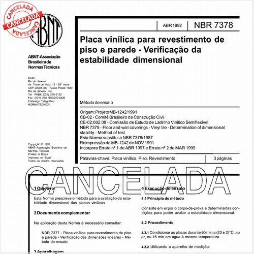 Placa vinílica para revestimento de piso e parede - Verificação da estabilidade dimensional