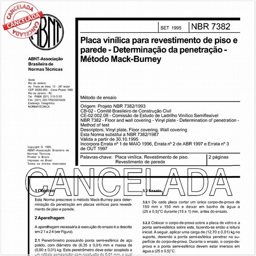 Placa vinílica para revestimento de piso e parede - Determinação da penetração - Método Mack-Burney