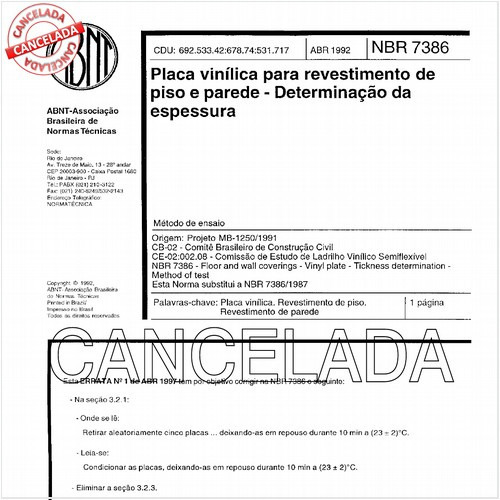 Placa vinílica para revestimento de piso e parede - Determinação da espessura