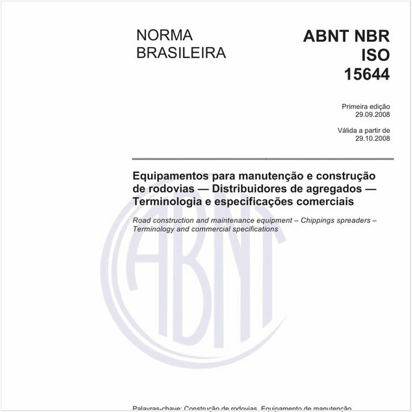 Equipamentos para manutenção e construção de rodovias - Distribuidores de agregados - Terminologia e especificações comerciais