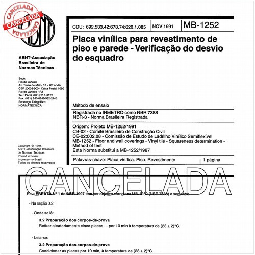 Placa vinílica para revestimento de piso e parede - Verificação do desvio do esquadro