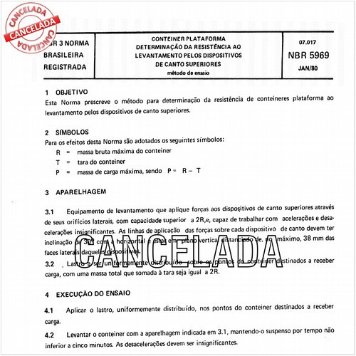 Conteiner plataforma - Determinação da resistência ao levantamento pelos dispositivos de canto superiores