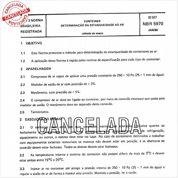 Conteiner - Determinação da estanqueidade ao ar