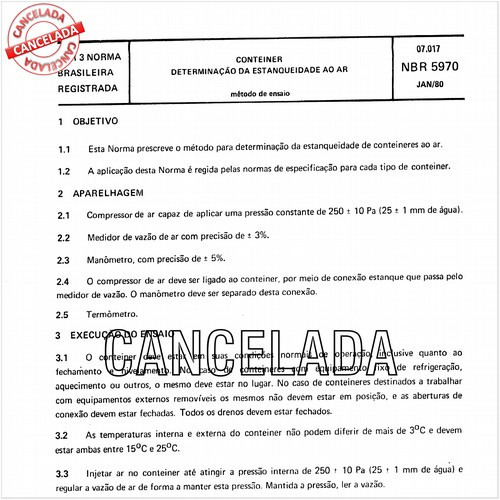 Conteiner - Determinação da estanqueidade ao ar