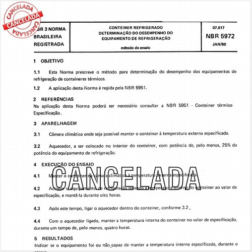 Conteiner refrigerado - Determinação do desempenho do equipamento de refrigeração