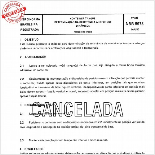 Conteiner tanque - Determinação da resistência a esforços dinâmicos