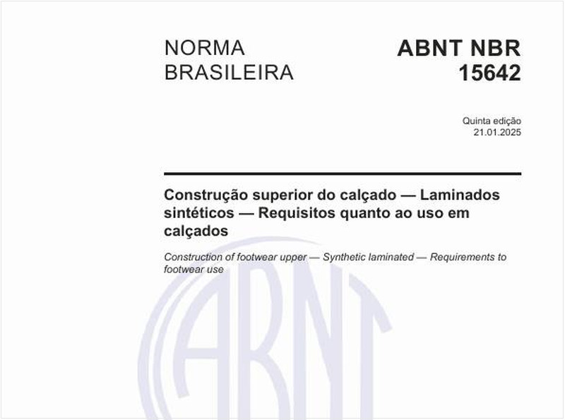Construção superior do calçado — Laminados sintéticos — Requisitos quanto ao uso em calçados