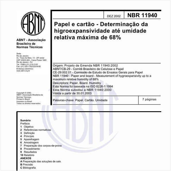 Papel e cartão - Determinação da higroexpansividade até umidade relativa máxima de 68%
