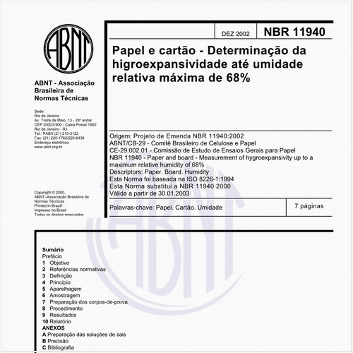 Papel e cartão - Determinação da higroexpansividade até umidade relativa máxima de 68%