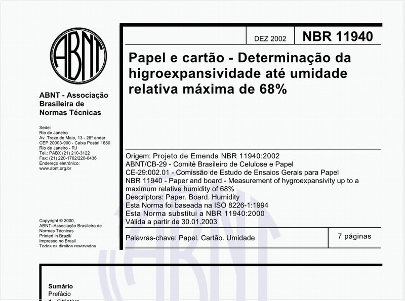 Papel e cartão - Determinação da higroexpansividade até umidade relativa máxima de 68%