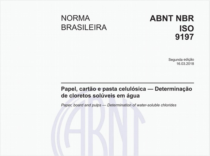 Papel, cartão e pasta celulósica - Determinação de cloretos solúveis em água