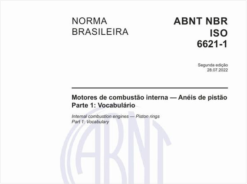 Motores de combustão interna - Anéis de pistão - Parte 1: Vocabulário