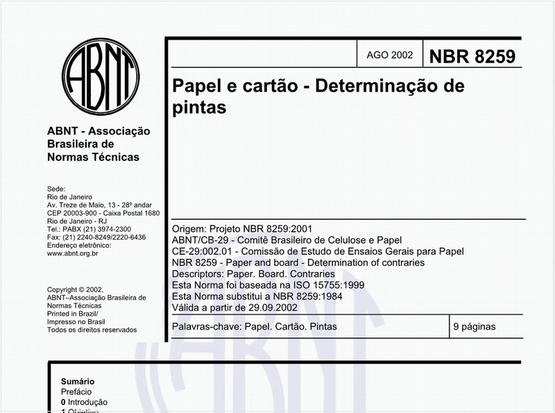 Papel e cartão - Determinação de pintas